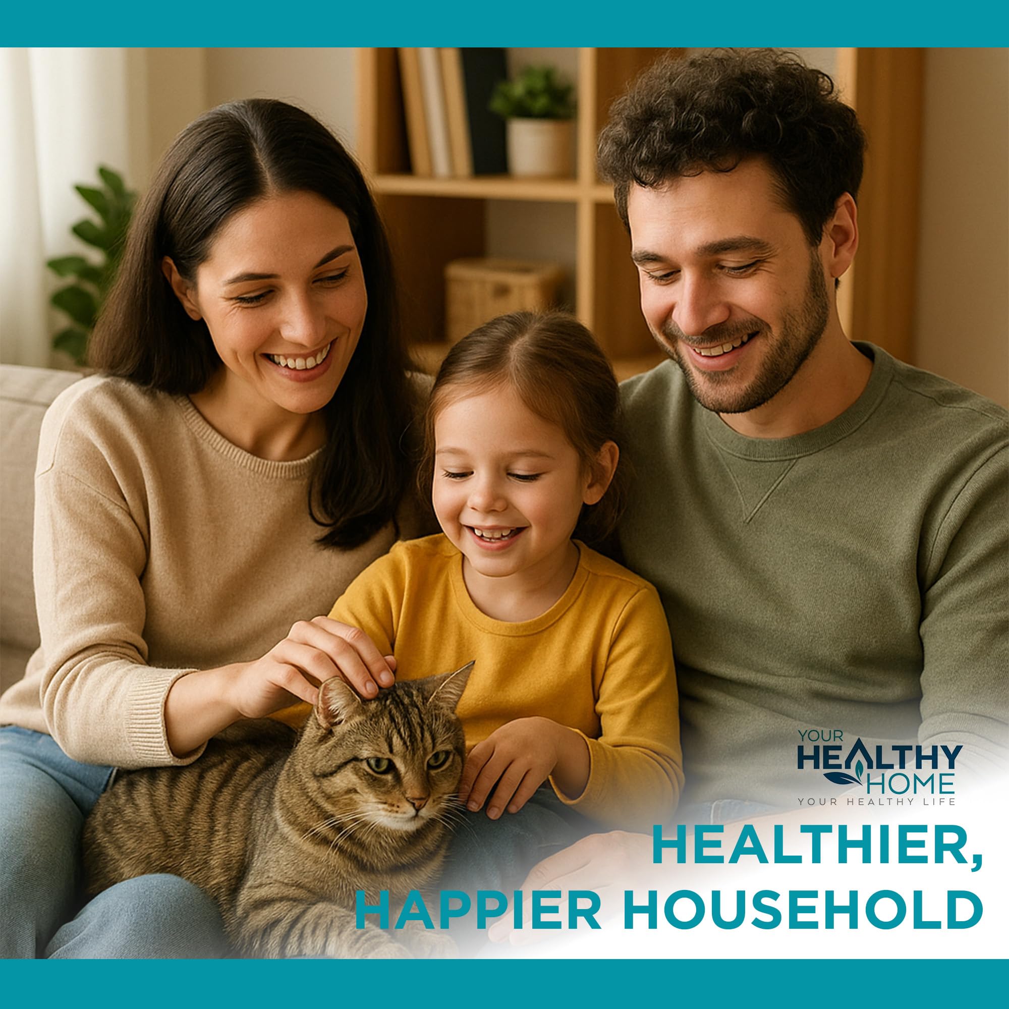 Hands applying spray to living area to lower surface allergens with YourHealthyHome
