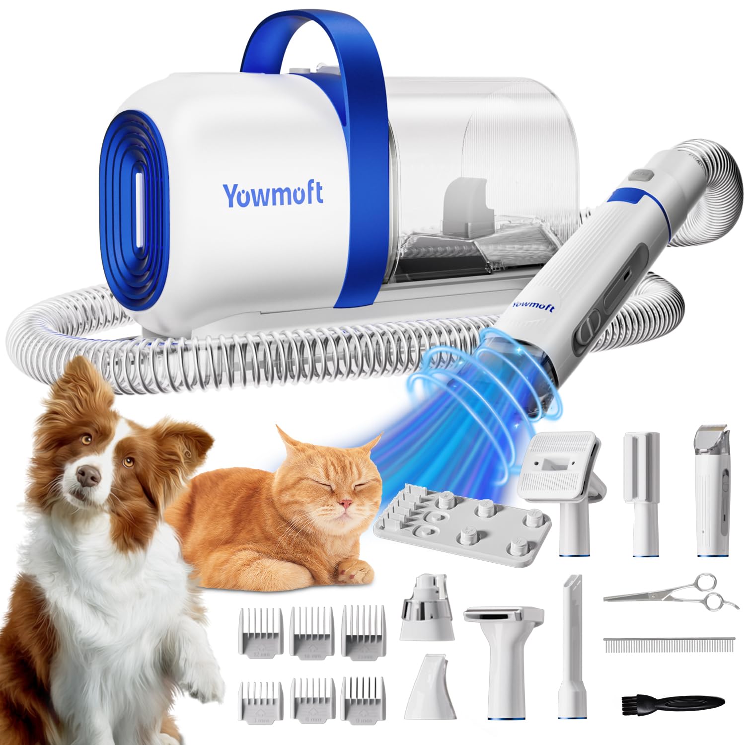 YOWMOFT dog grooming vacuum kit front view for fast pet hair removal.