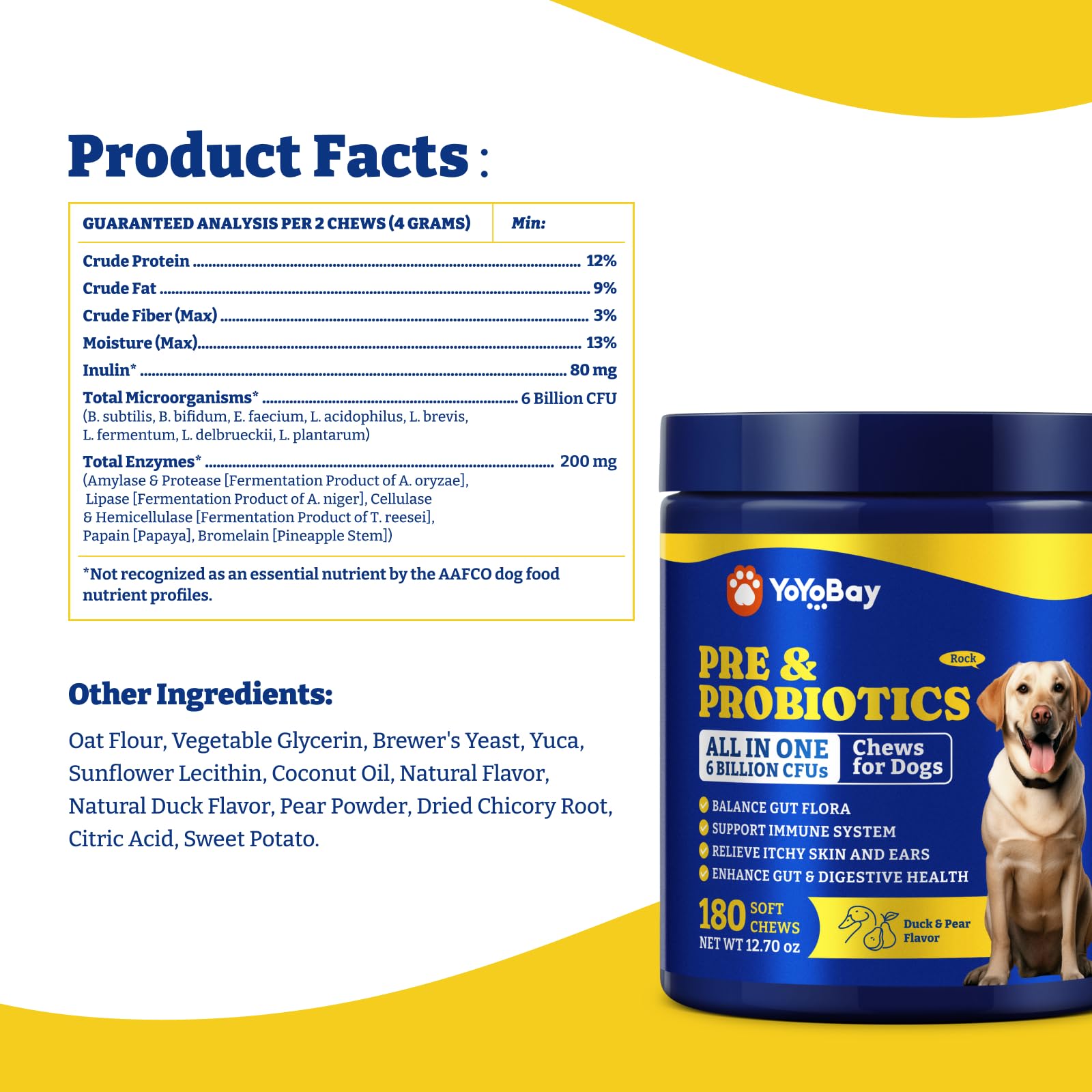 YoYoBay dog probiotics balance yeast and skin comfort.