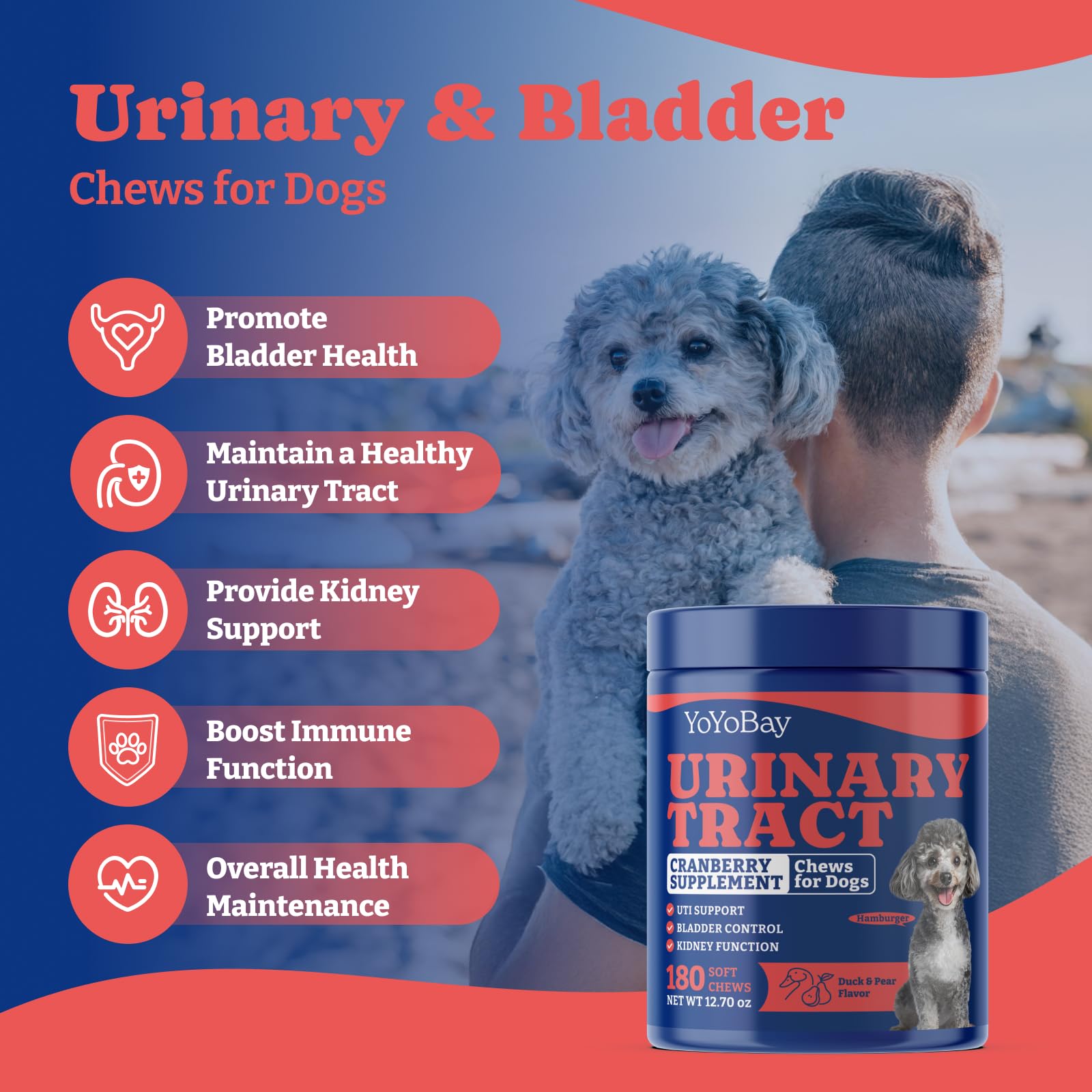YoYoBay Dog UTI chews duck-pear flavor appeals to dogs during daily urinary care.