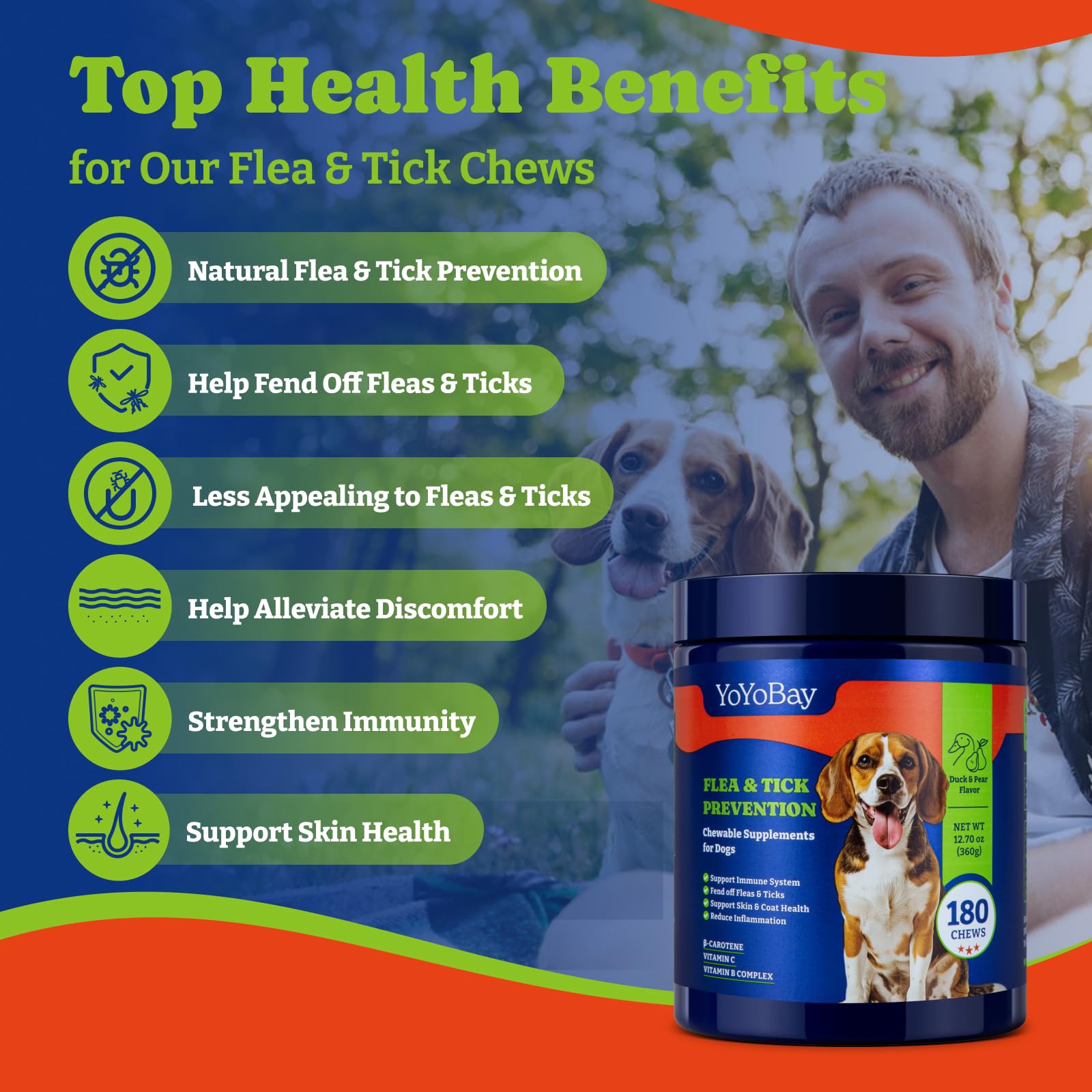 YoYoBay chews show visible ingredients like beta-carotene and brewer's yeast.