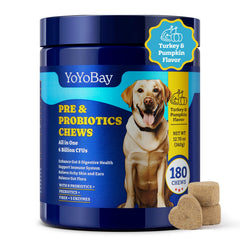 YoYoBay Probiotics for Dogs bottle front view highlighting premium gut health support