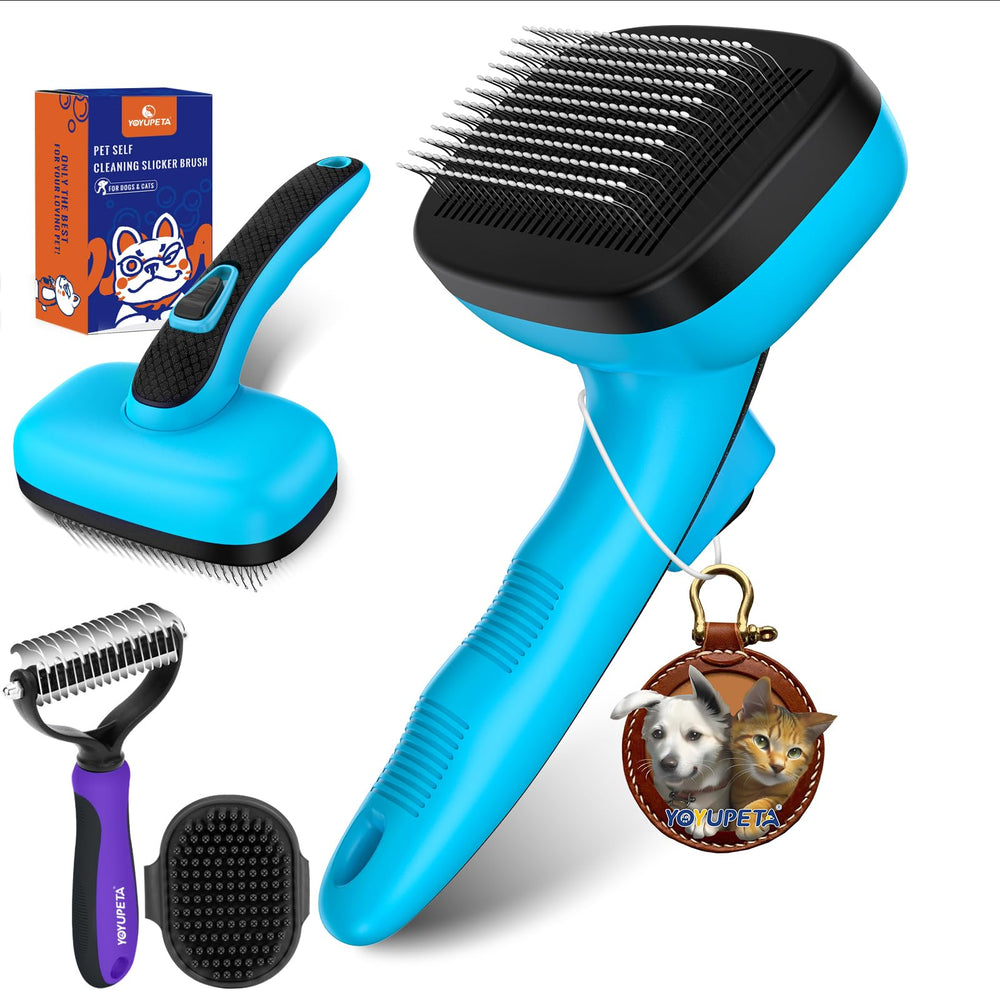 YOYUPETA Dog Brush Kit self-cleaning slicker for quick fur removal during grooming