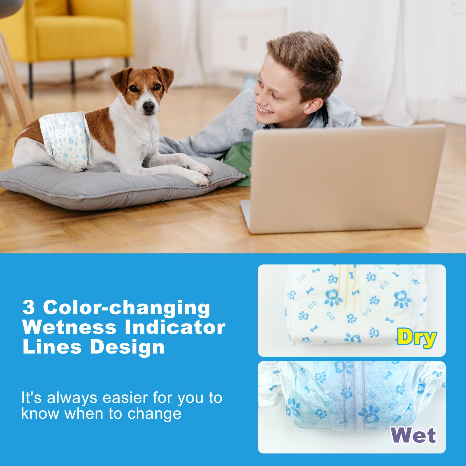 Ypfyed disposable dog diapers male blue-color close-up showing discreet daily wear
