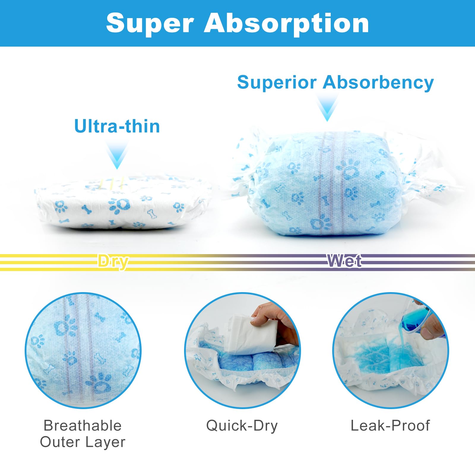 Ypfyed disposable dog diapers male super-absorbent core close-up locks moisture for training or resting