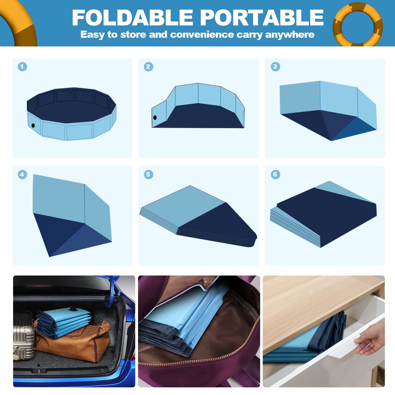 YSJILIDE portable dog pool backyard-use supports outdoor cooling and bathing.