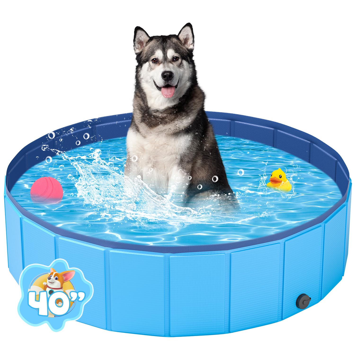 YSJILIDE portable dog pool blue full-shot shows cooling fun for pets outdoors.
