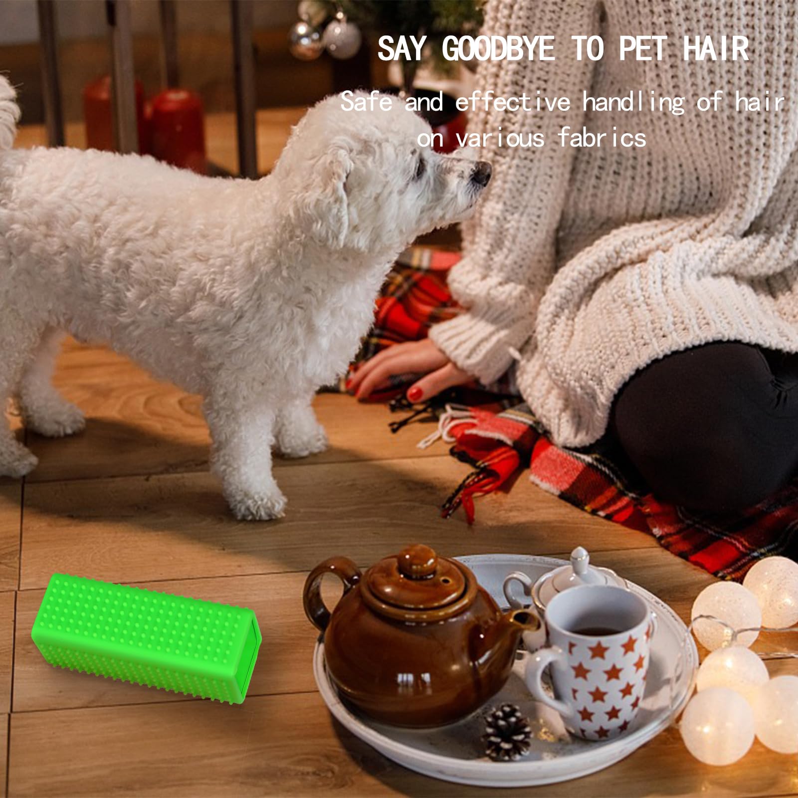 Ysofun pet hair remover brush action illustrates easy brushing to gather hair.