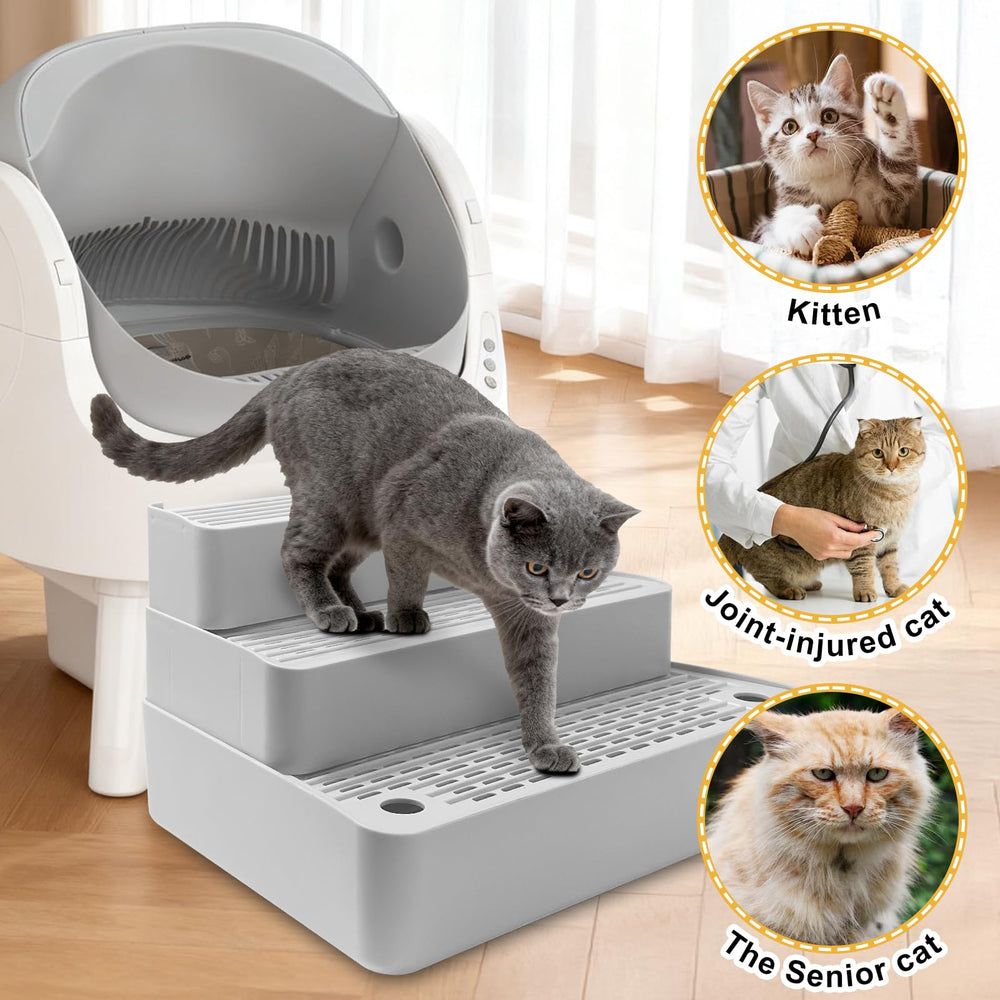 Ysonnw light grey cat litter stair blends with home for elderly cats.