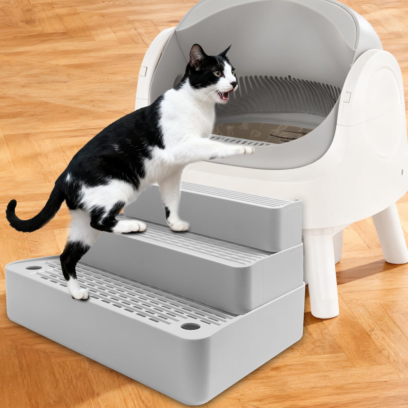 Ysonnw mesh-lid design on cat litter step enables easy litter pouring back.