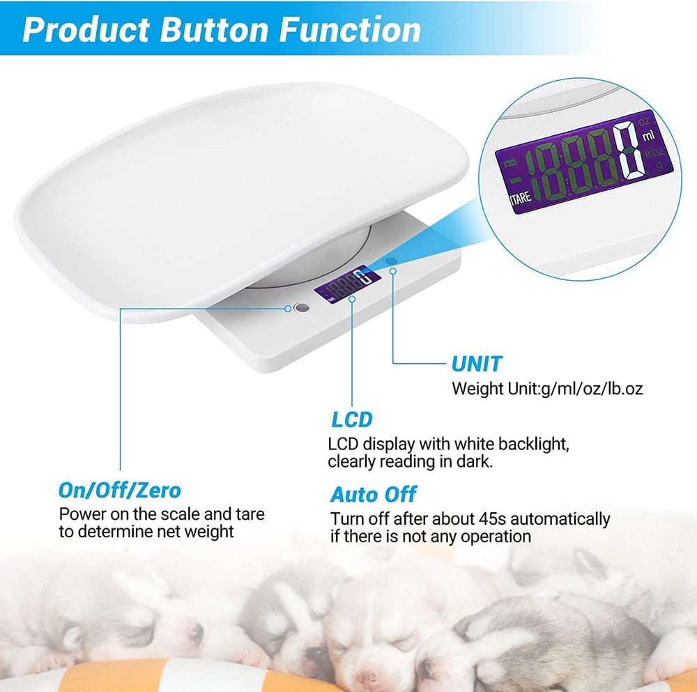 YTCYKJ digital pet scale display readout shows grams and ounces.