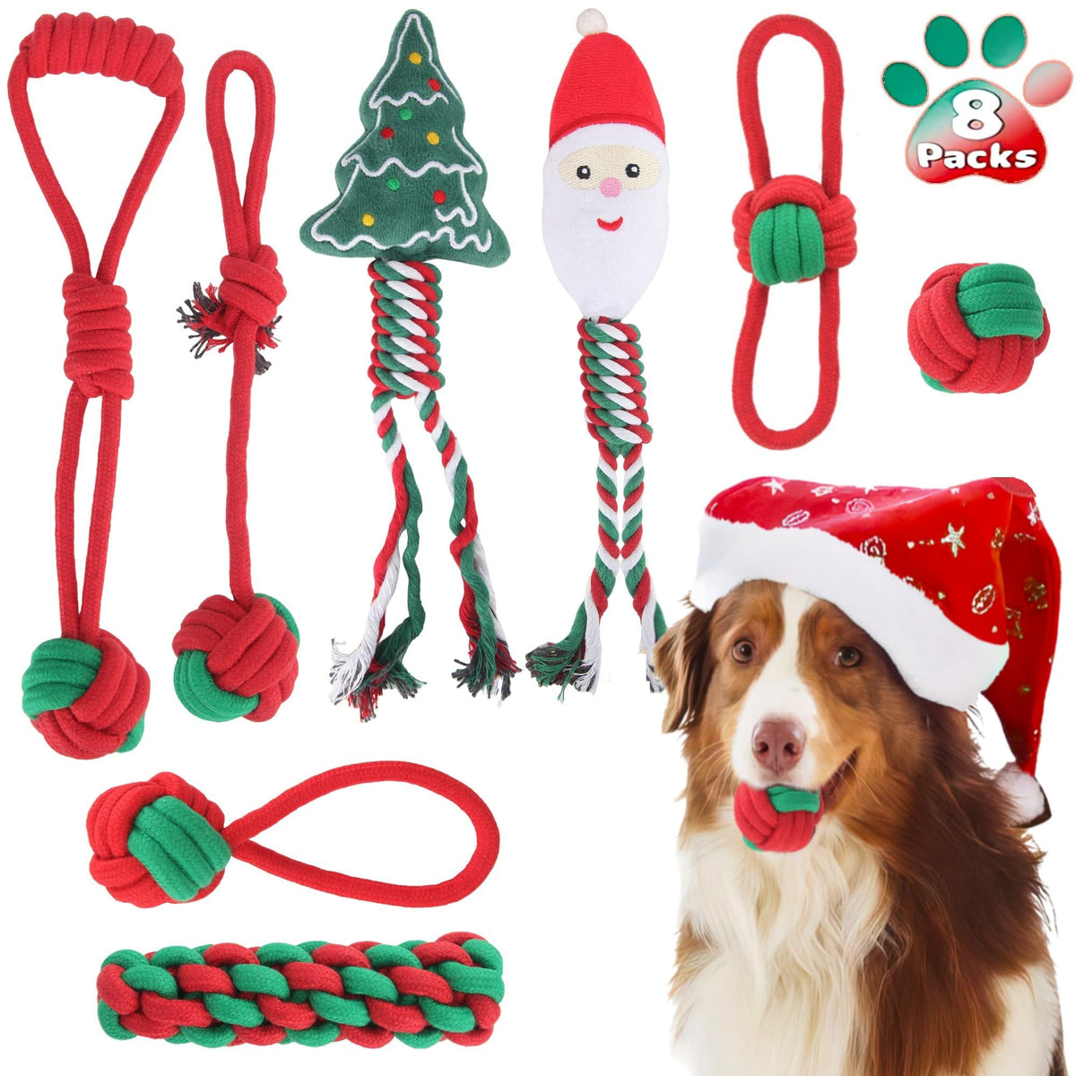 Yteseery Christmas Santa rope toy for squeaky chew sessions.