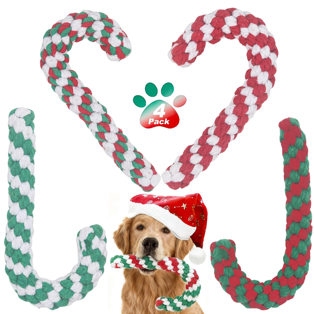 Yteseery Christmas candy cane rope toy for festive fetch and play.