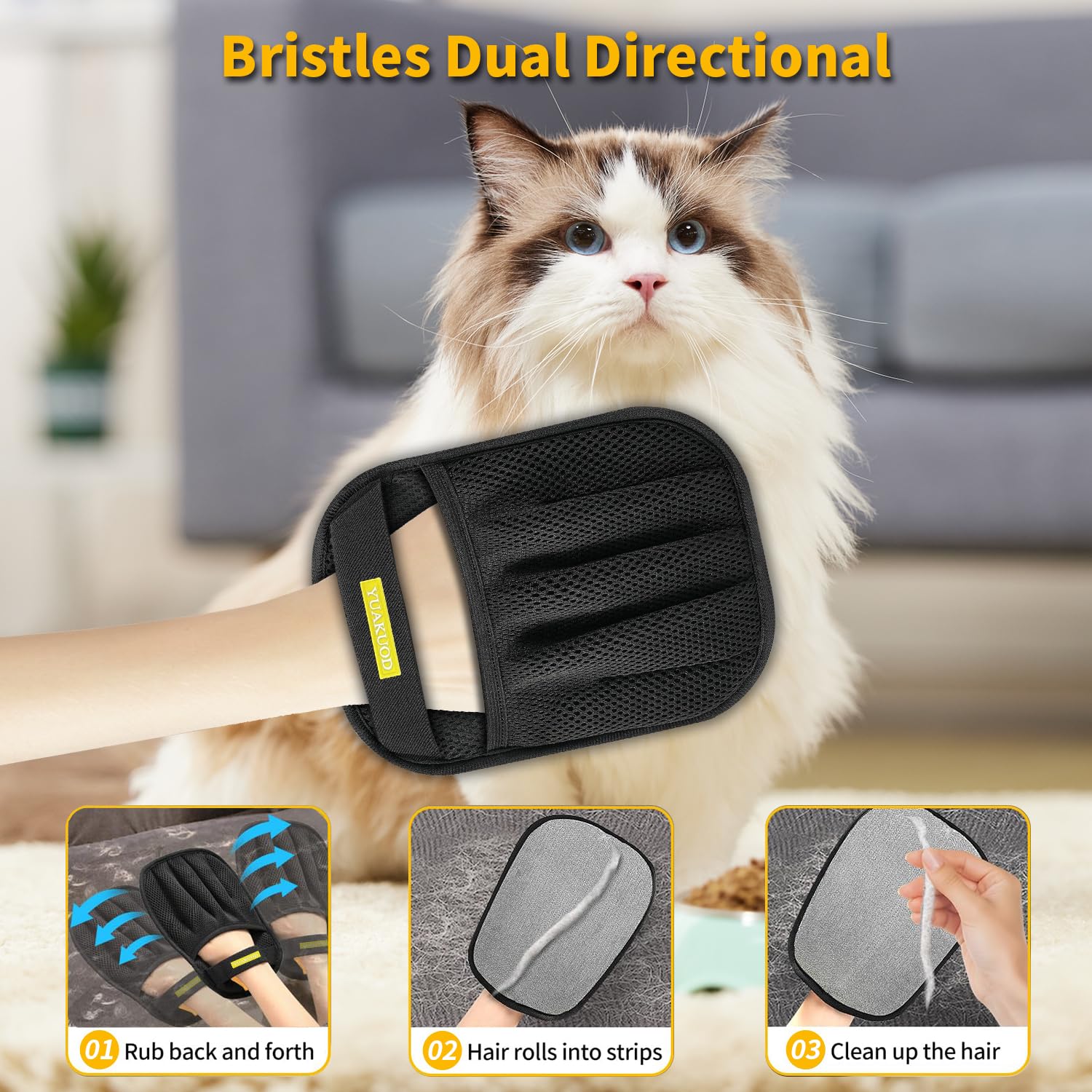 YUAKUOD glove on sofa capturing cat and dog hair effortlessly