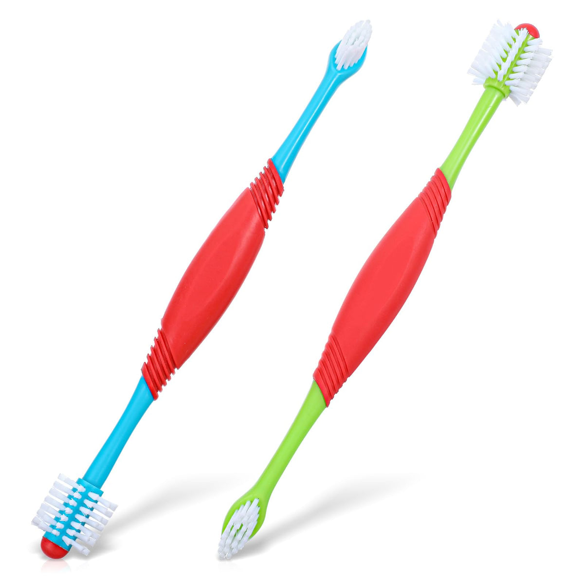 Yuanan dog teeth cleaning brush dual-head blue demonstrates 360-degree cleaning for small and large dogs