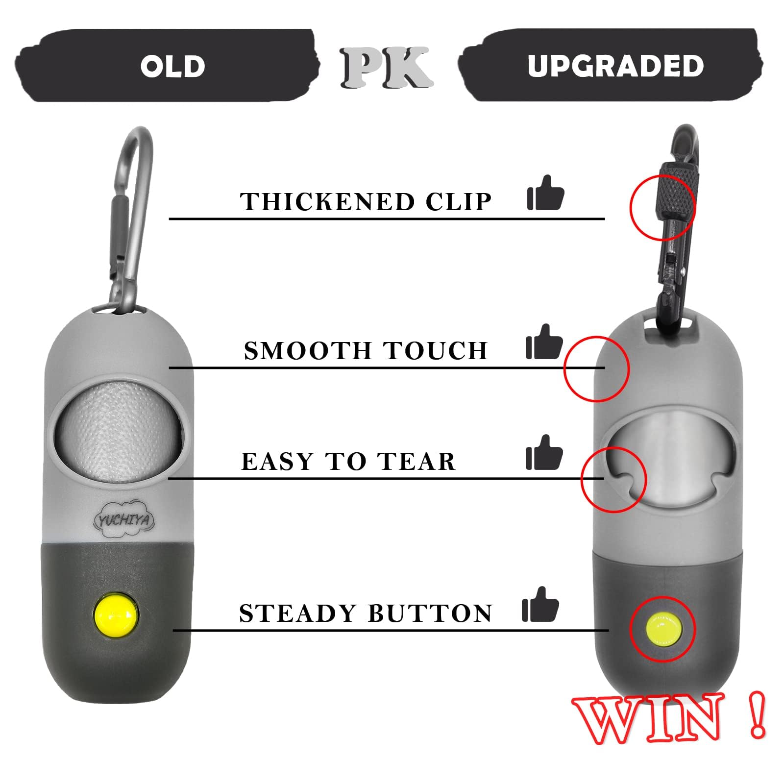 YUCHIYA dispenser with 15 bags shown in closeup view