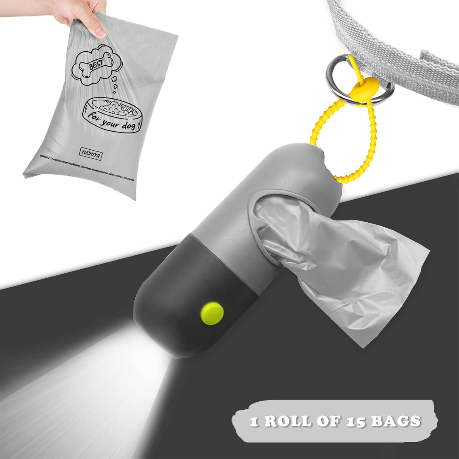YUCHIYA rear mini-handle and elastic cord store sealed bags hygienically during walks.