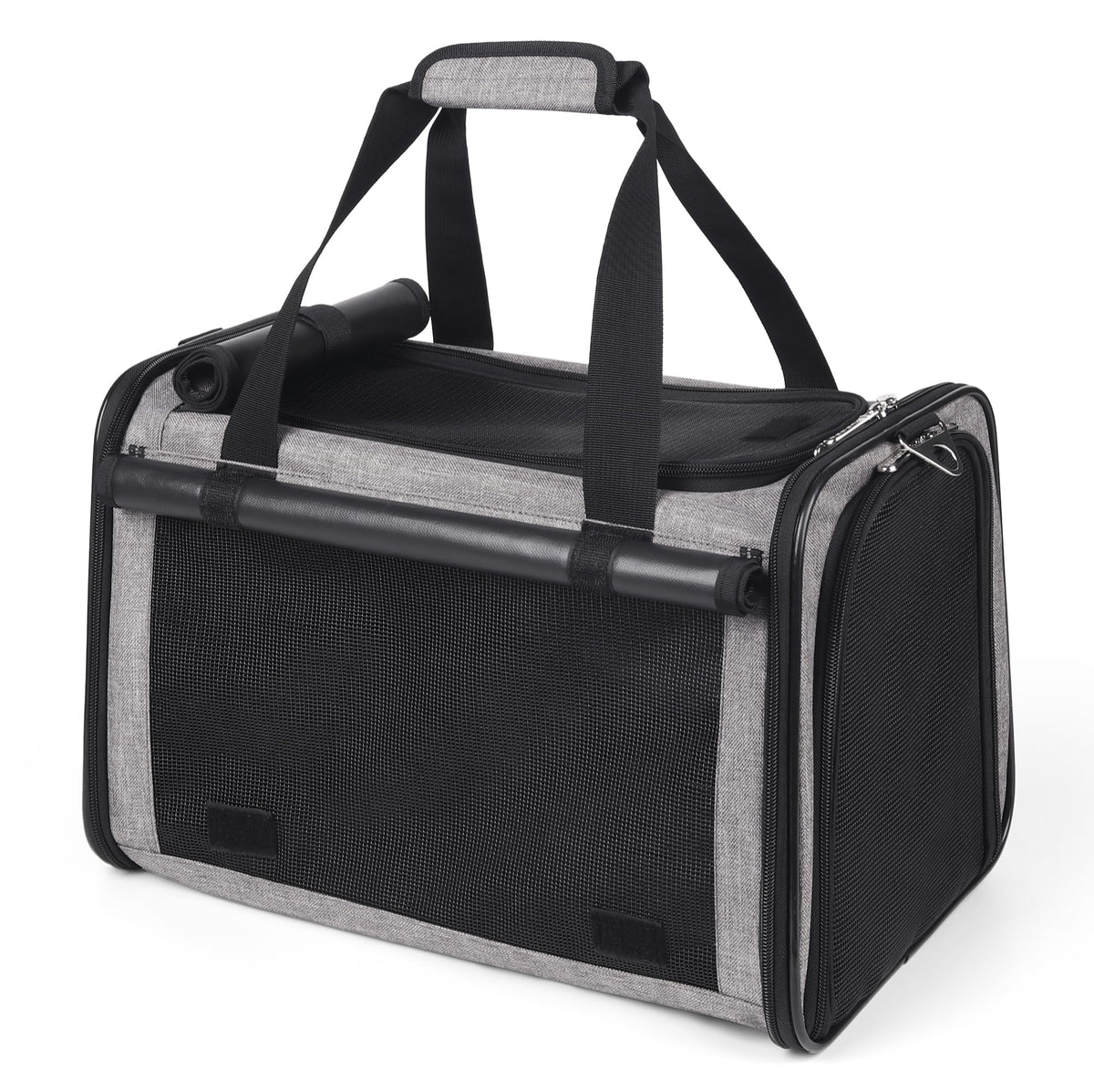 YUDODO 25lbs soft-sided carrier front view shows travel-friendly design in grey.
