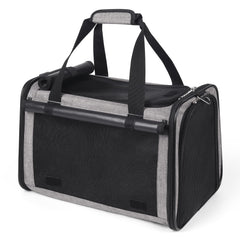 YUDODO 25lbs soft-sided carrier front view shows travel-friendly design in grey.