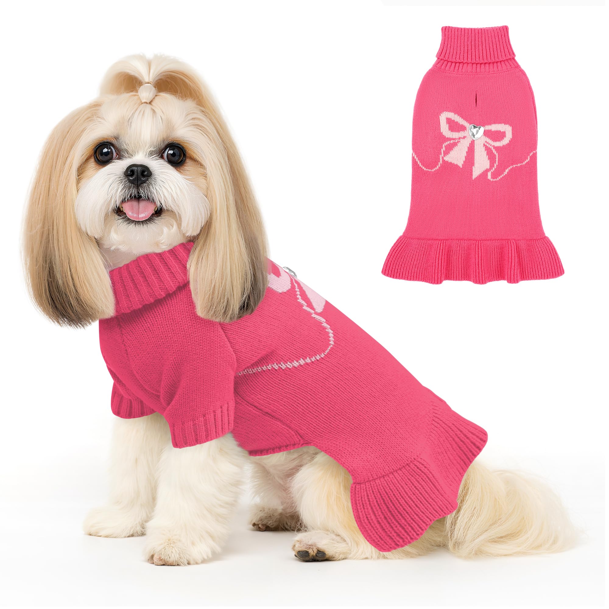 YUDODO bowknot dog sweater back view showcases a cute, cozy fit for small dogs