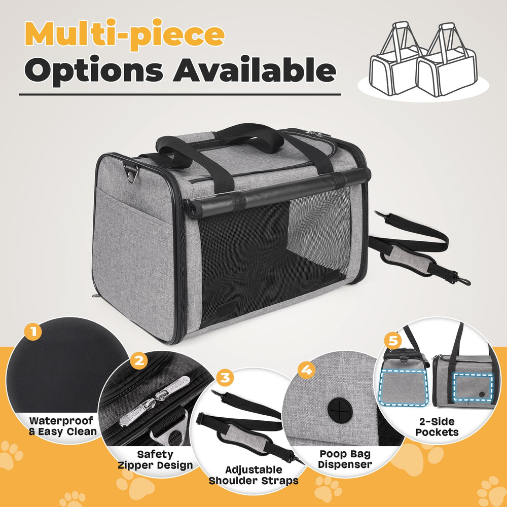 YUDODO carrier folded view with storage pockets for accessories and essentials.