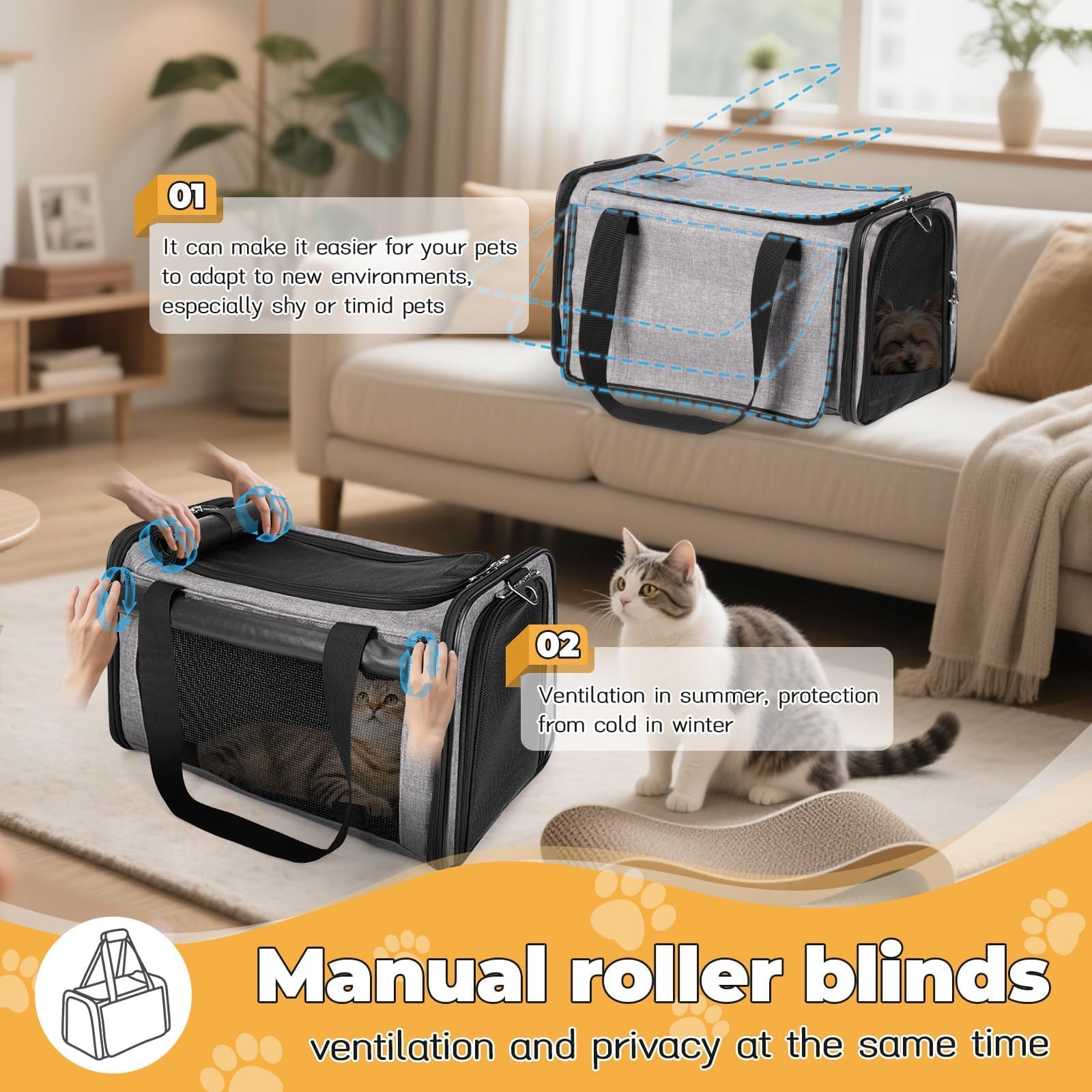 YUDODO cat carrier side mesh emphasizes breathable airflow for pet comfort.