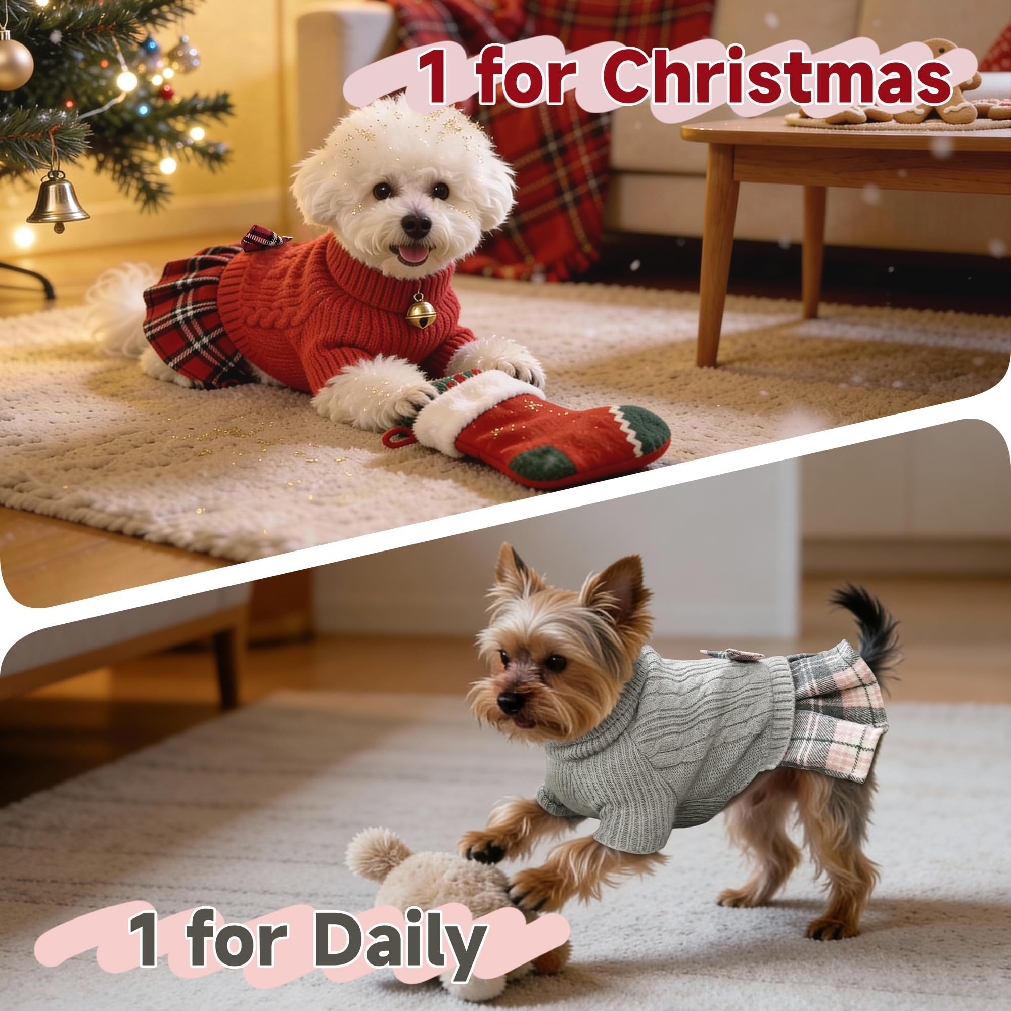 YUDODO dog sweater bow design on Chihuahua demonstrates festive fashion for chilly days.