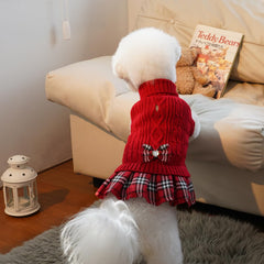 YUDODO dog sweater dress shows leash hole and cozy knit.