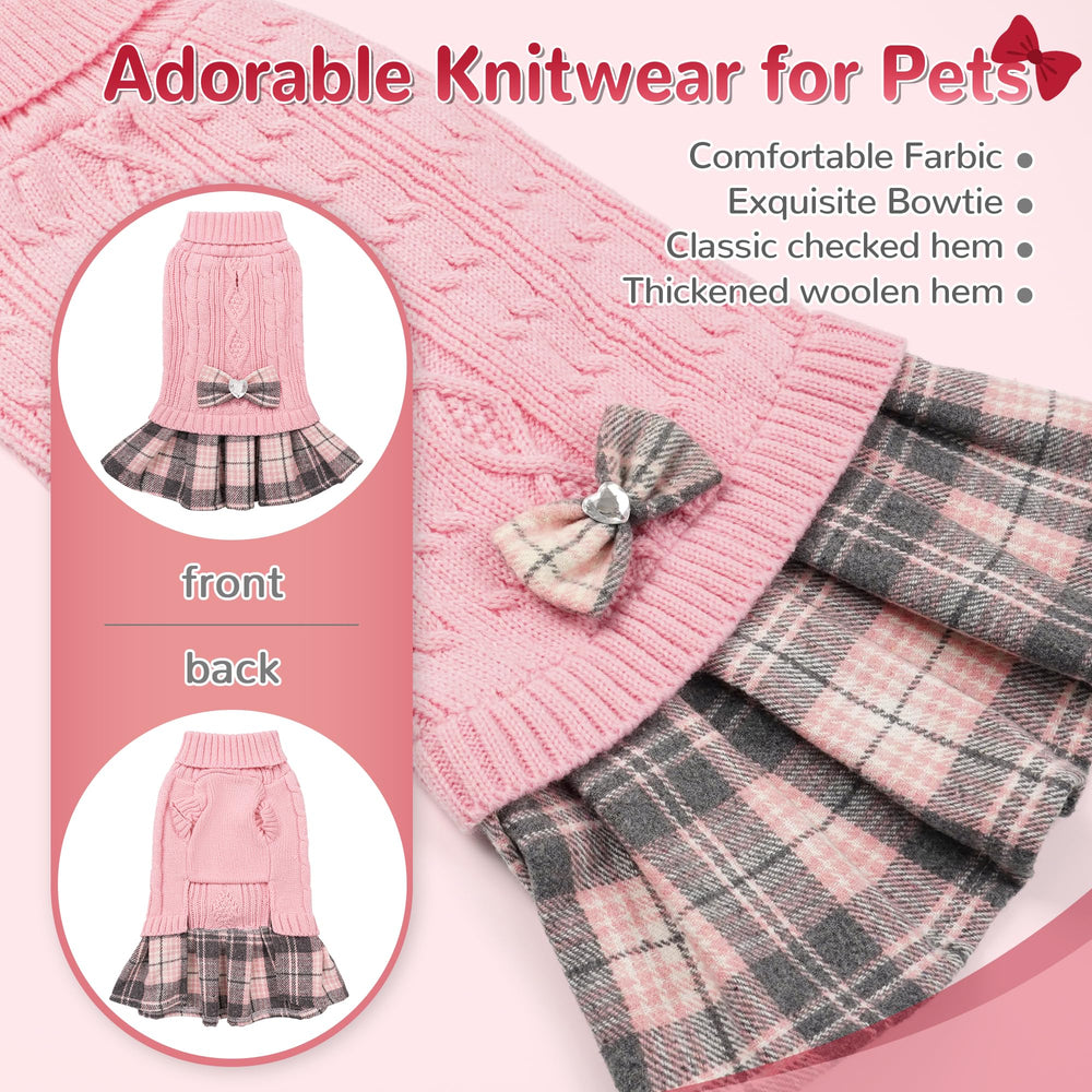 YUDODO pink dog sweater dress back design with rhinestone bow for stylish occasions