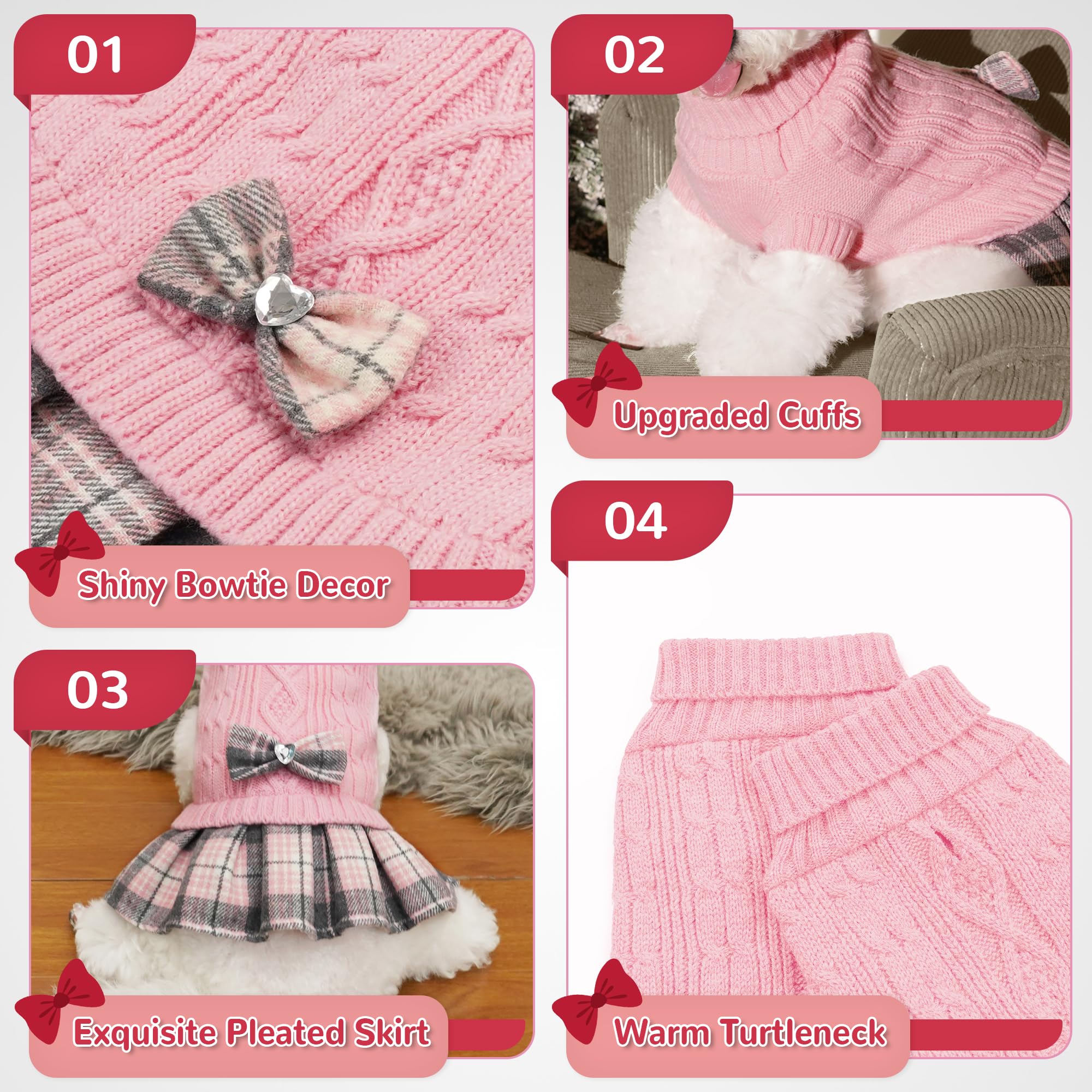 YUDODO pink dog sweater dress details bow highlights cute fashion accessory