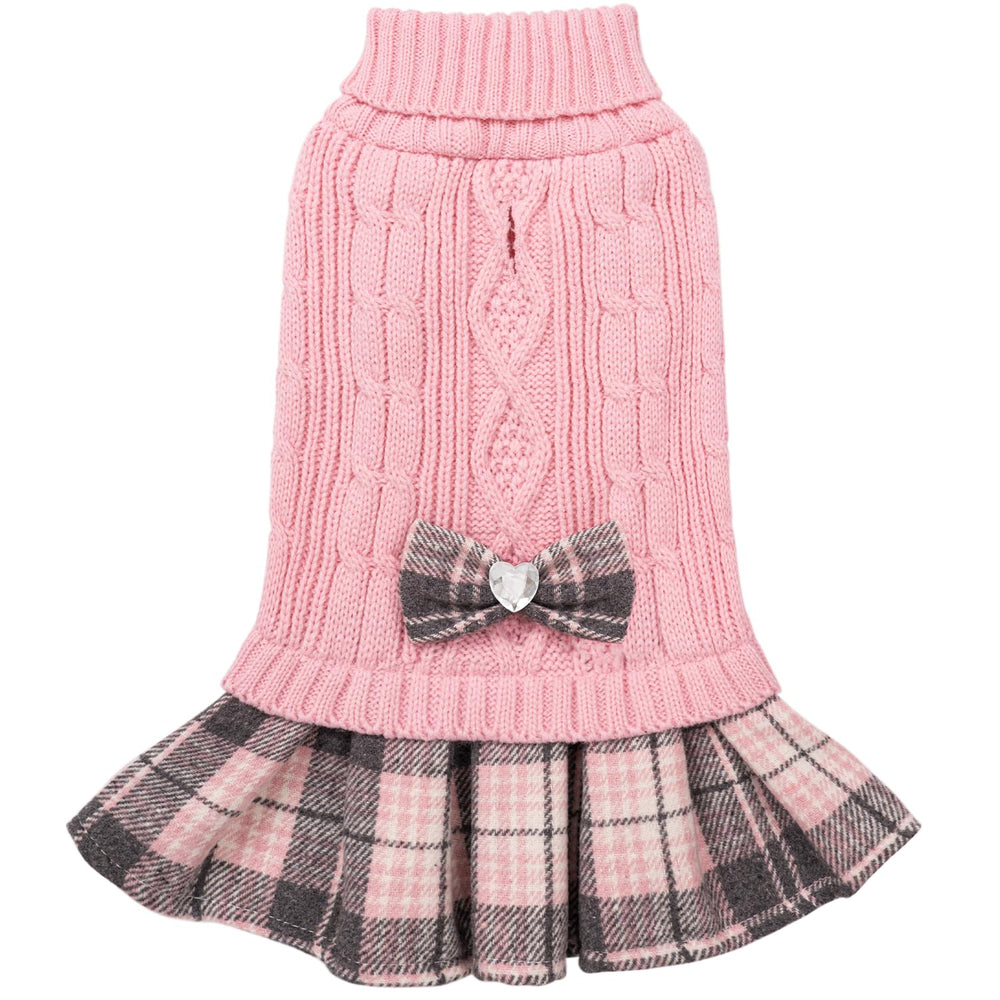 YUDODO pink dog sweater dress front view offering warm knitwear for small dogs