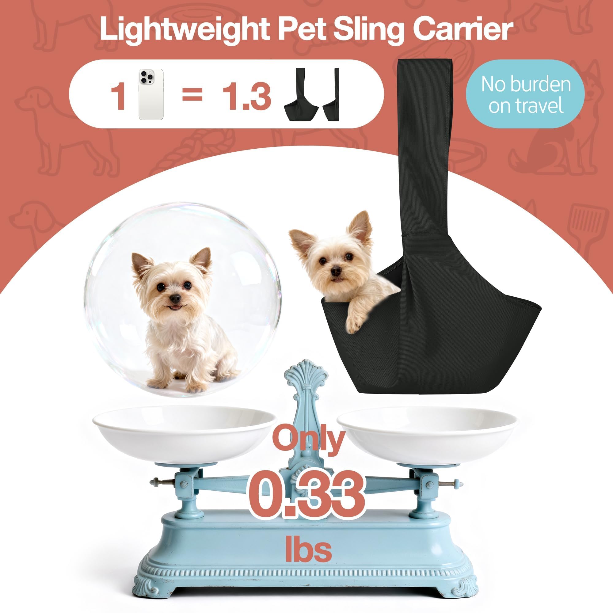YUDODO dog sling close-up fabric texture emphasizes lightweight easy-to-wear design.