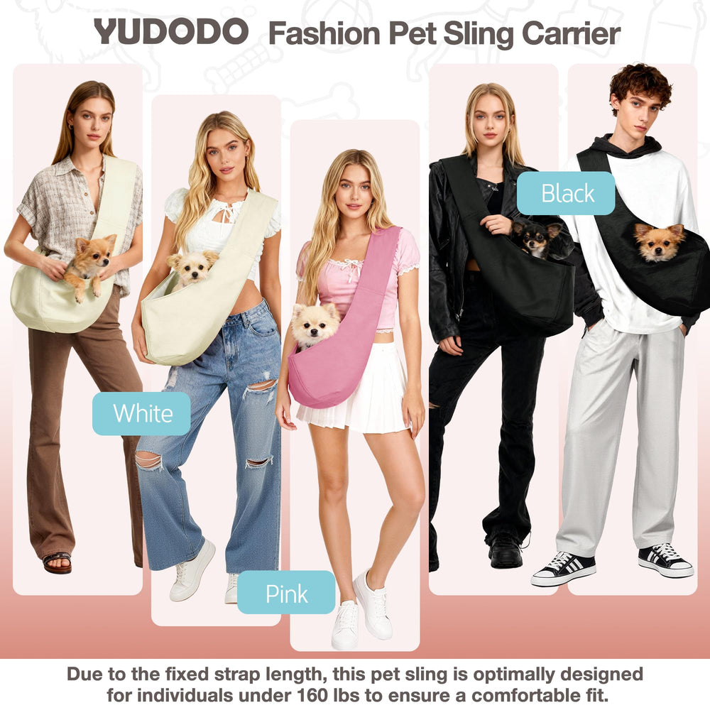 YUDODO dog sling side pocket demonstrates convenient storage for keys or treats.