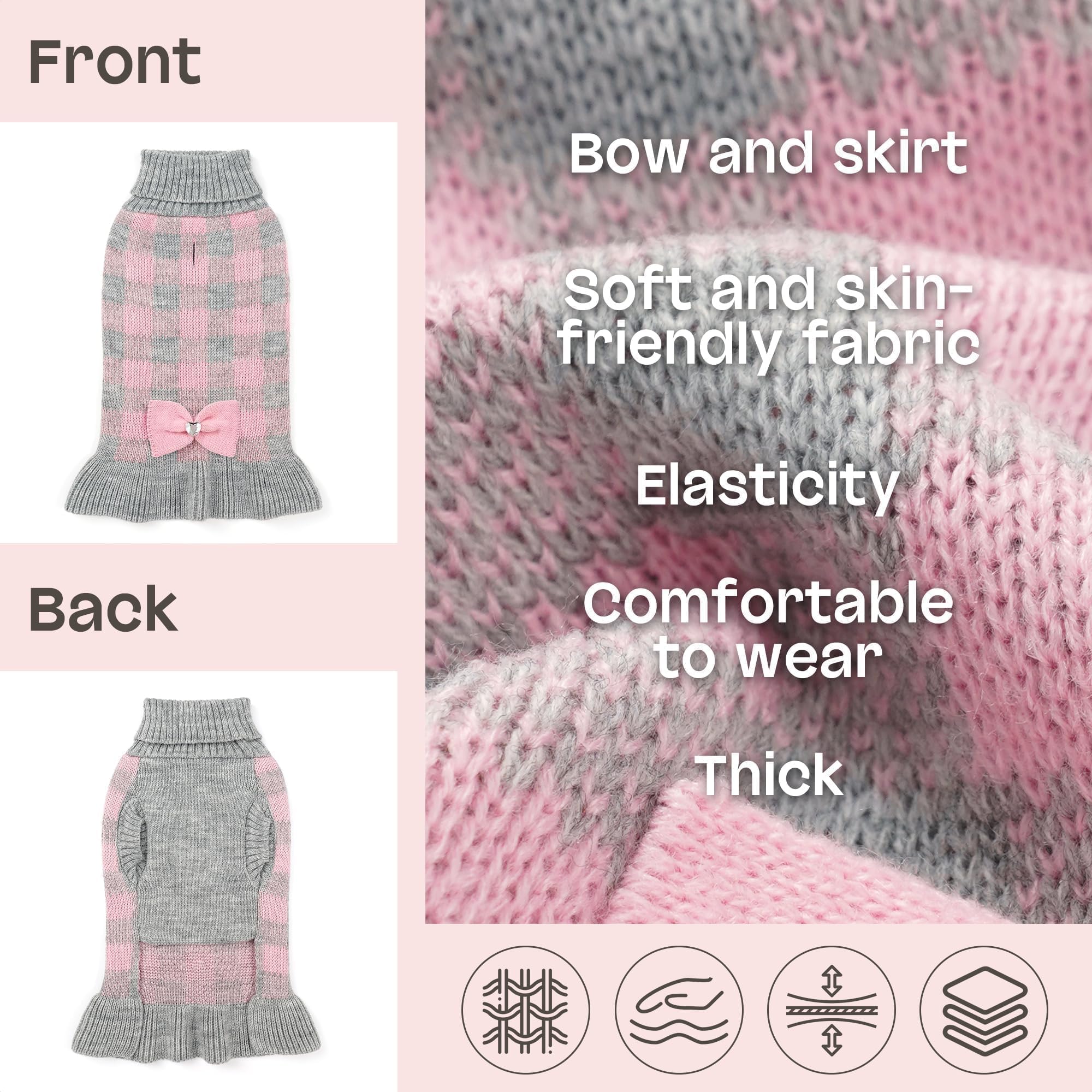 YUDODO knit sweater with dog bow detail in pink for stylish warmth.