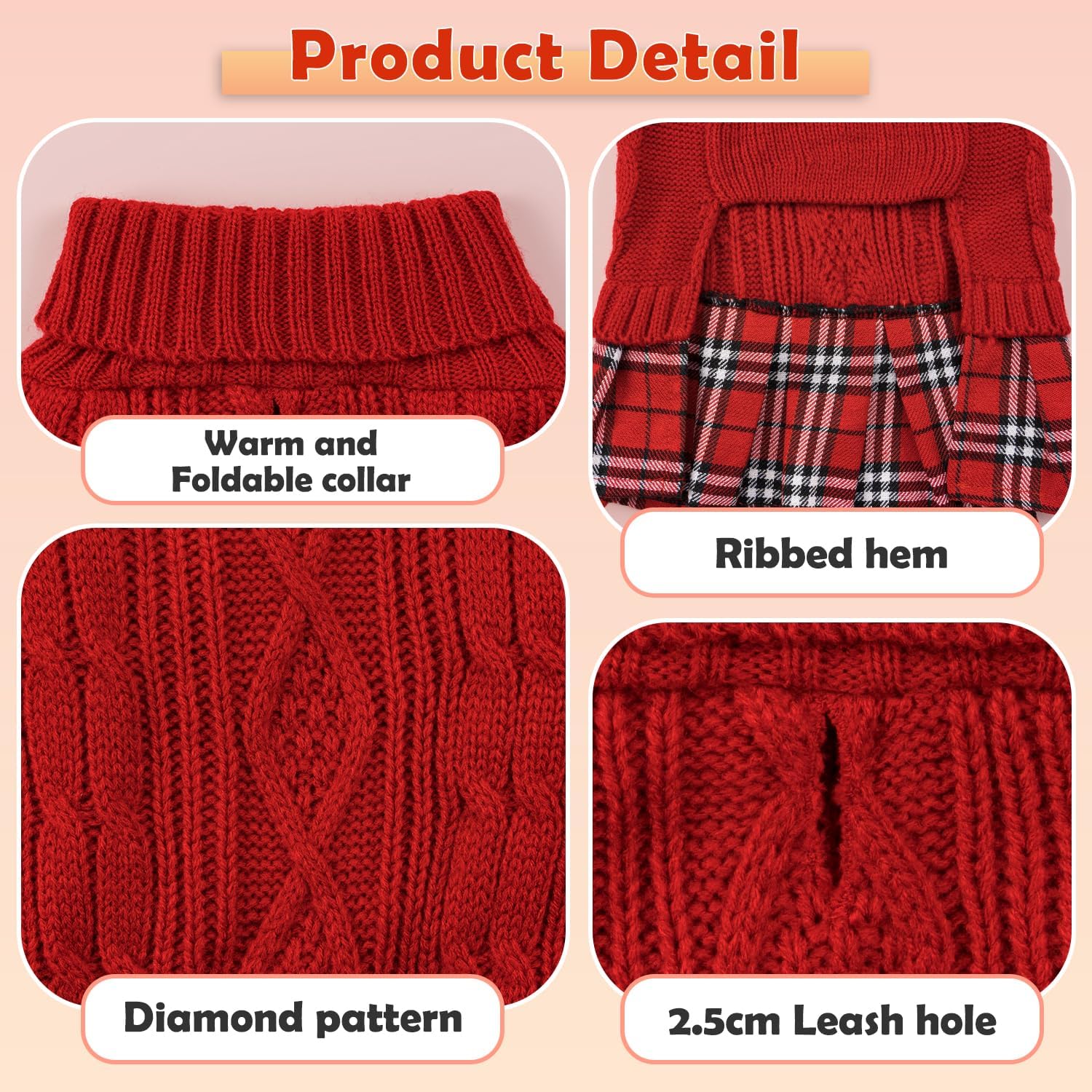 YUDODO knitted dog sweater red texture close-up highlights cozy warmth and premium yarn