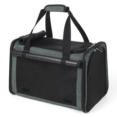 YUDODO lightproof soft-sided pet carrier in grey-green, front view for travel comfort.