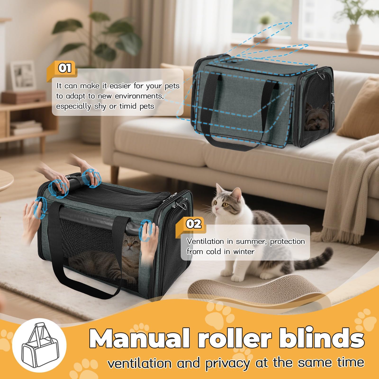 YUDODO carrier with side pockets for easy-access storage during trips.