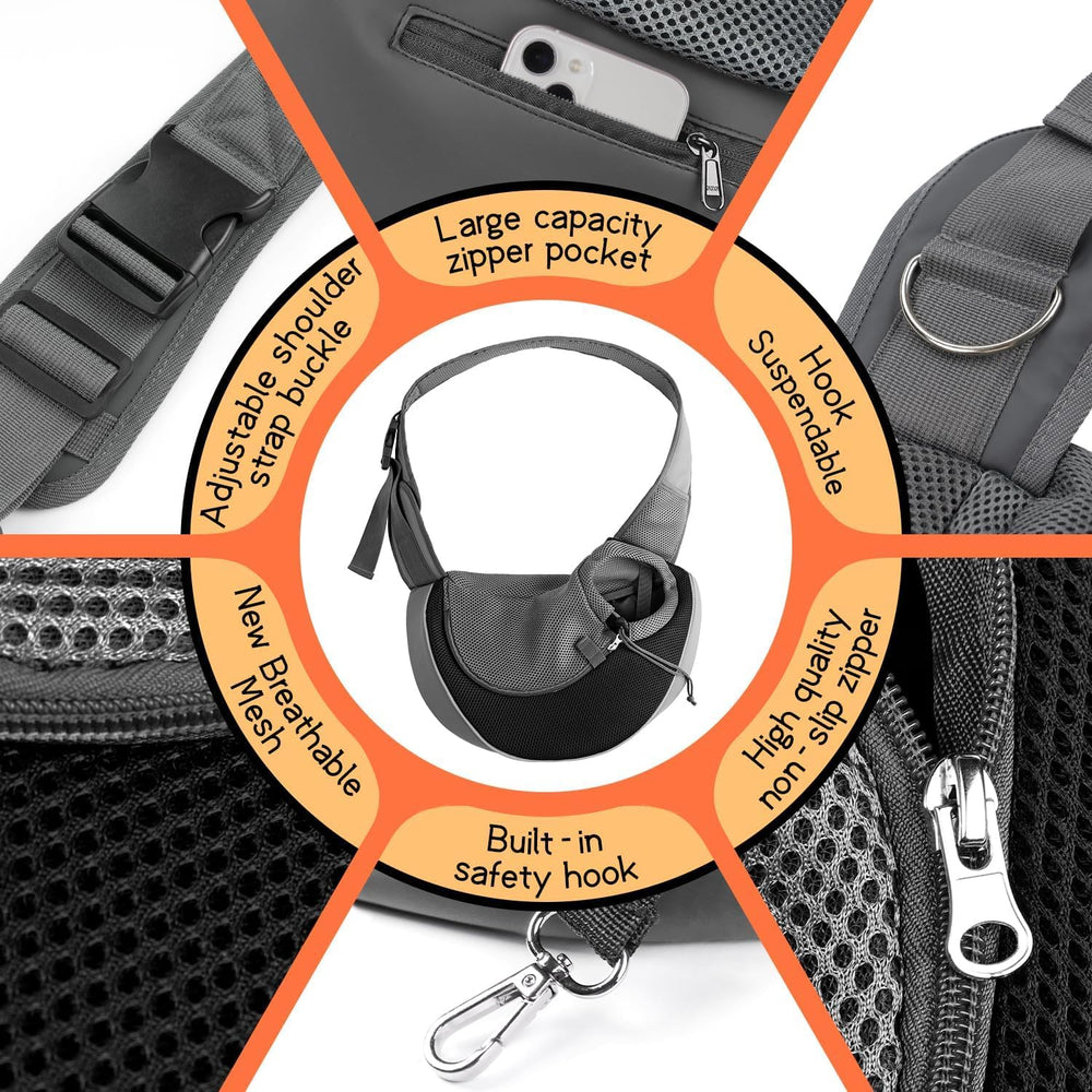 YUDODO Pet Sling Carrier large zipper pocket showcases convenient storage for essentials