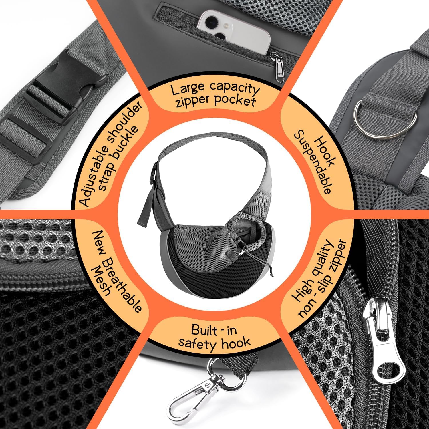 YUDODO sling includes a large zipper pocket for on-the-go storage.