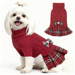 YUDODO small dog sweater-bow red front view keeps pets stylish and warm.