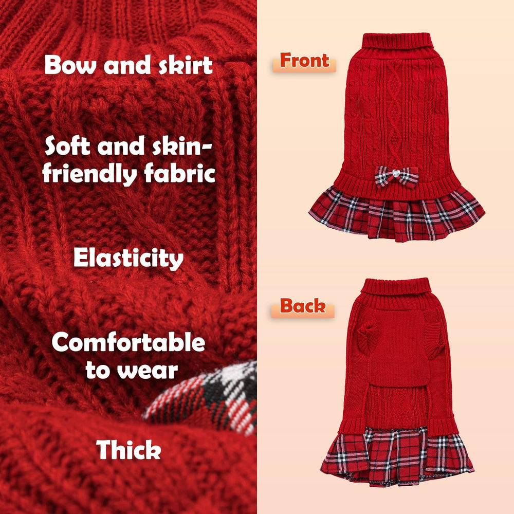 YUDODO bowtie red sweater dress close-up shows knit texture and bow detail for charm