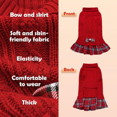 YUDODO bowtie red sweater dress close-up shows knit texture and bow detail for charm