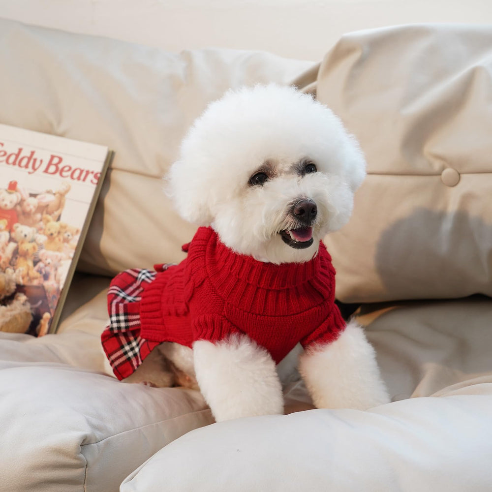 YUDODO Yorkie and Chihuahua warm dress in red for chilly days.