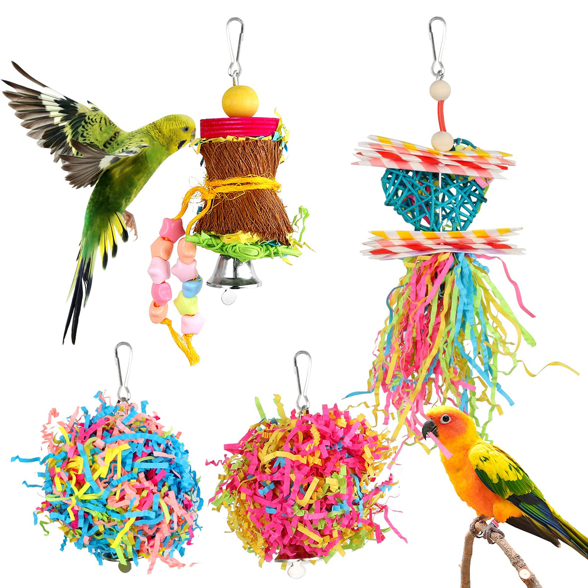 YUEPET bird shredder toy hanging for small birds, promoting foraging play