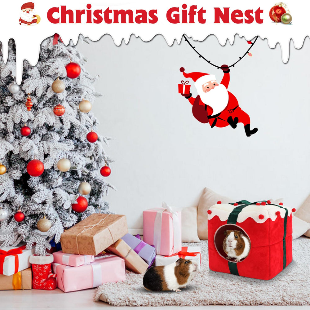 YUEPET Christmas Guinea Pig Hideout removable cushion allows easy cleaning.