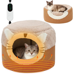 YUEPET heated cat bed cave front view, cozy lounging warmth.