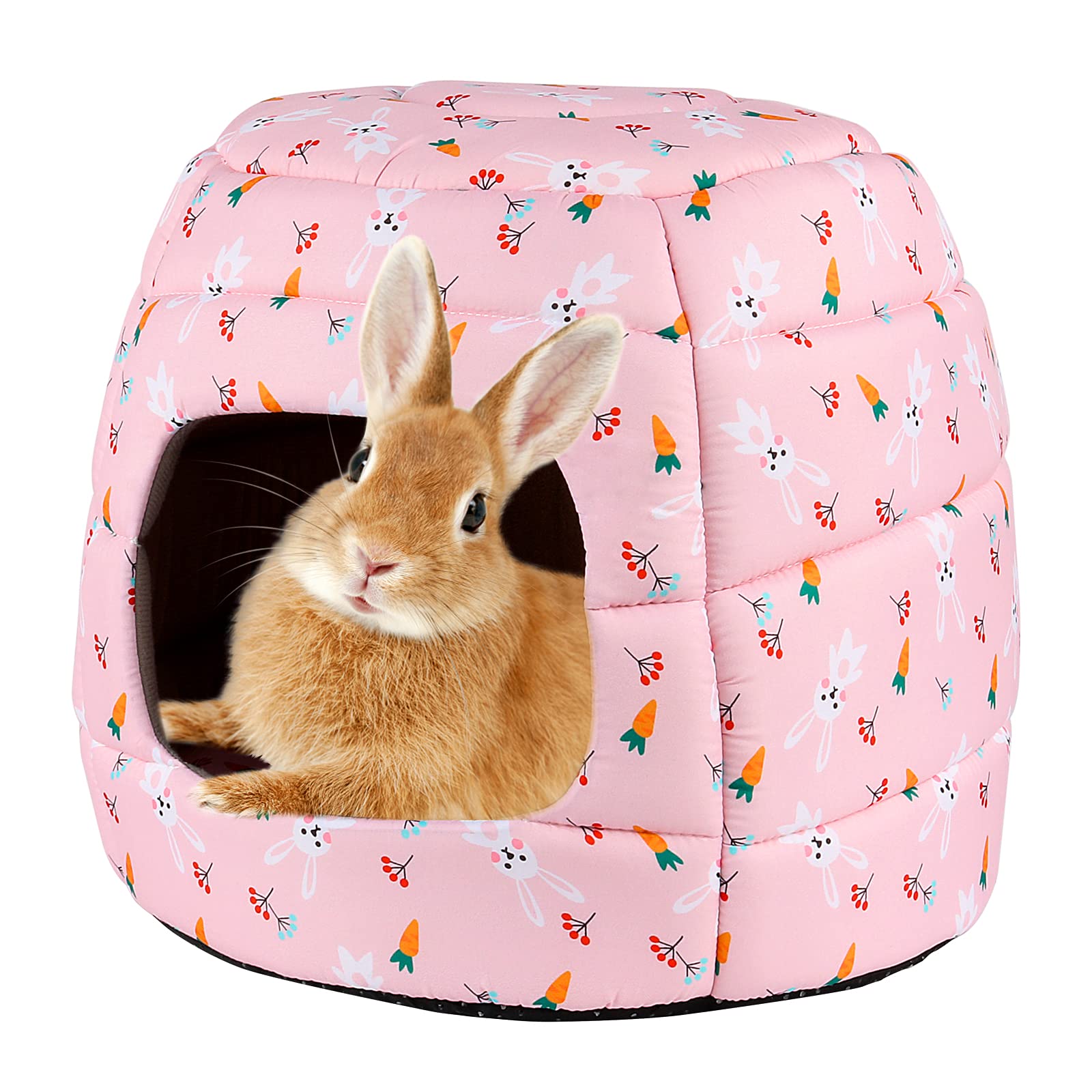 YUEPET large rabbit bed house foldable hideout in pink with cozy den use case
