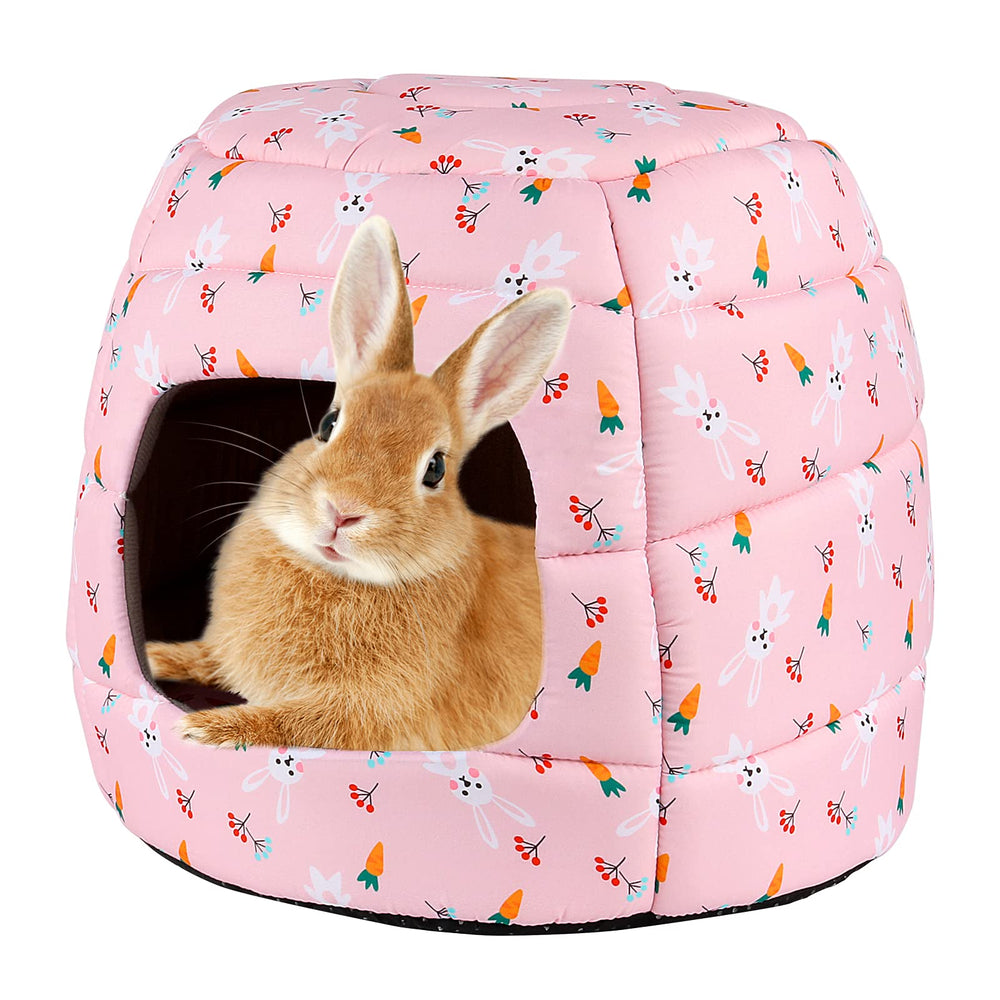 YUEPET large rabbit bed house foldable hideout in pink with cozy den use case