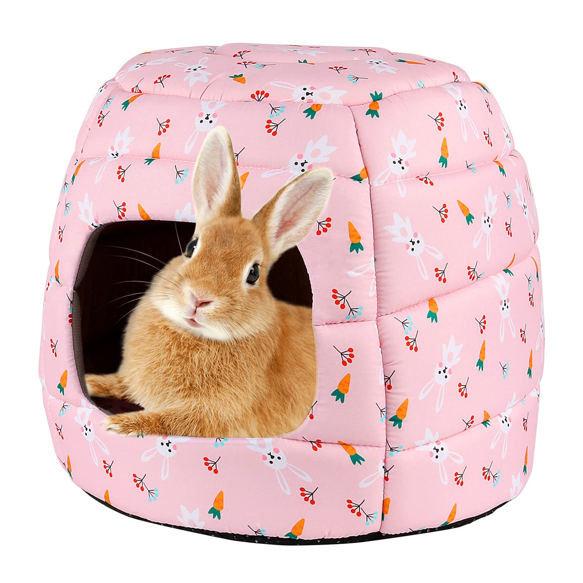 YUEPET large rabbit bed house foldable hideout in pink with cozy den use case