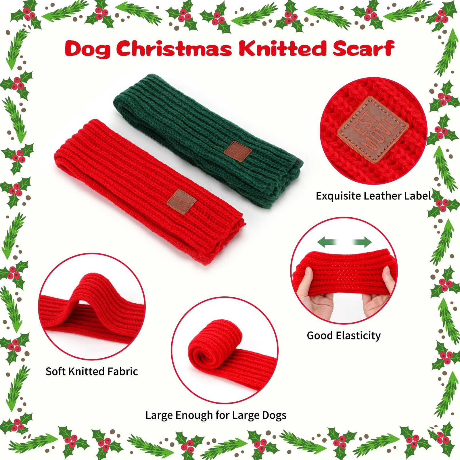 YUEPET large warm dog scarf green pack worn for holiday cheer and neck warmth